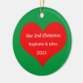 Onze Tweede Kerstmis Samen 2023 Schattige Rood Har Keramisch Ornament (Links)