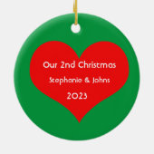 Onze Tweede Kerstmis Samen 2023 Schattige Rood Har Keramisch Ornament (Achterkant)