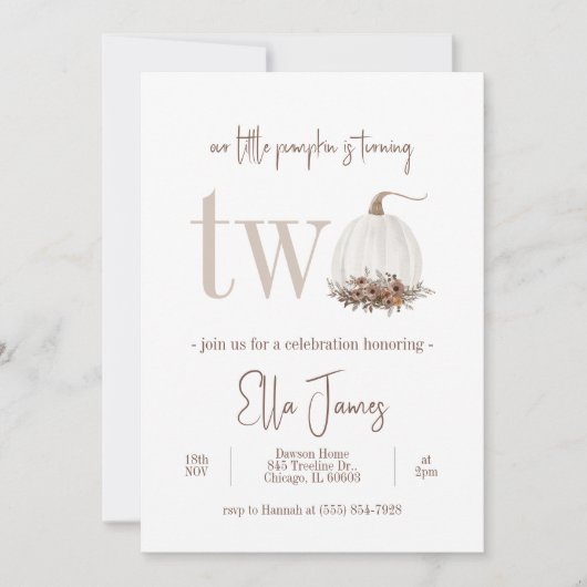 Onze tweede uitnodiging voor een kleine pompoen (Voorkant)