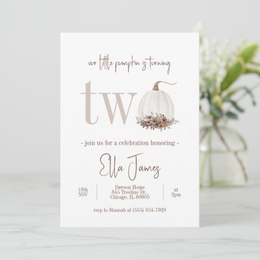 Onze tweede uitnodiging voor een kleine pompoen (Staand voorkant)