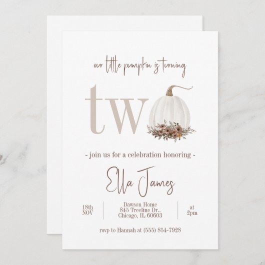 Onze tweede uitnodiging voor een kleine pompoen (Voorkant / Achterkant)