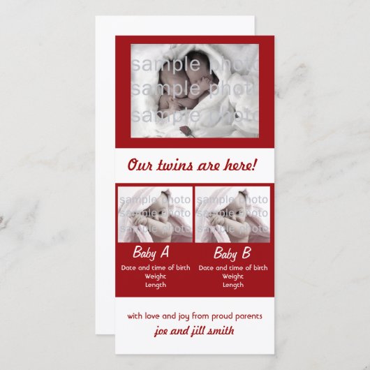 Onze tweeling is er! aankondiging (Voorkant / Achterkant)