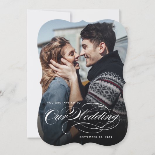 Onze uitnodiging tot grote fotobruiloft (Voorkant)