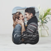 Onze uitnodiging tot grote fotobruiloft (Staand voorkant)