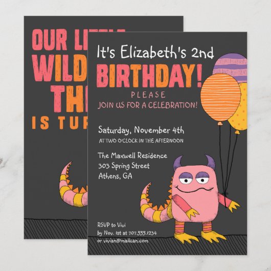 Onze uitnodiging van de dag van de kleine wilde Di (Voorkant / Achterkant)