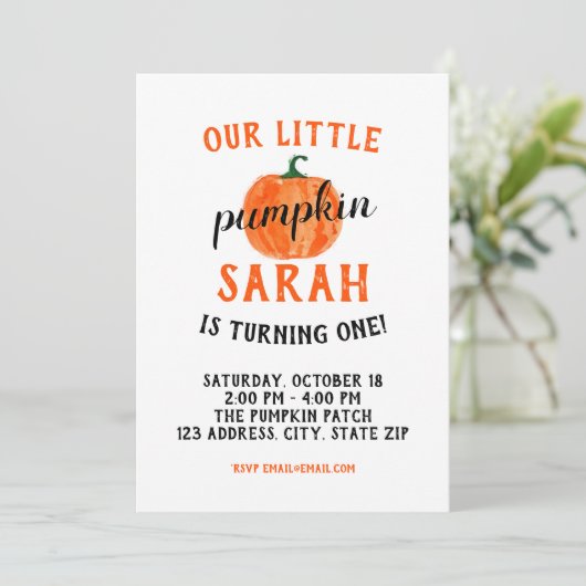 Onze uitnodiging van de kleine pomkin Birthday (Staand voorkant)