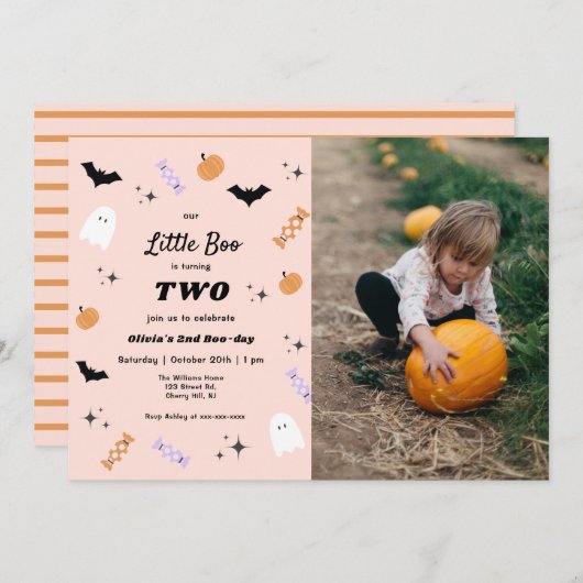 Onze uitnodiging van Little Boo Halloween Birthday (Voorkant / Achterkant)