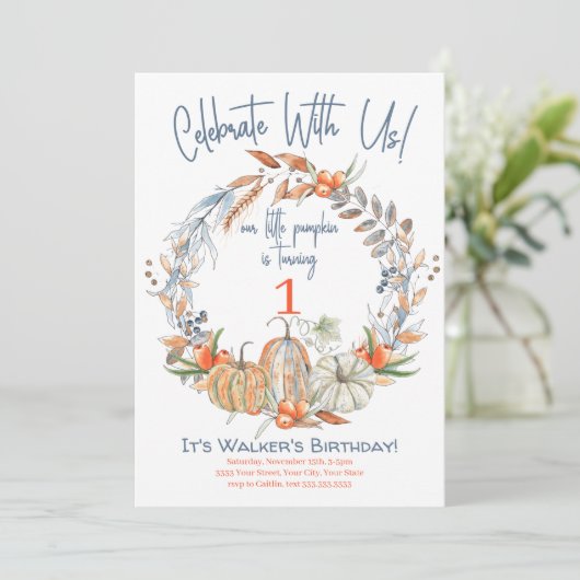 Onze uitnodiging voor de eerste verjaardag van onz (Staand voorkant)