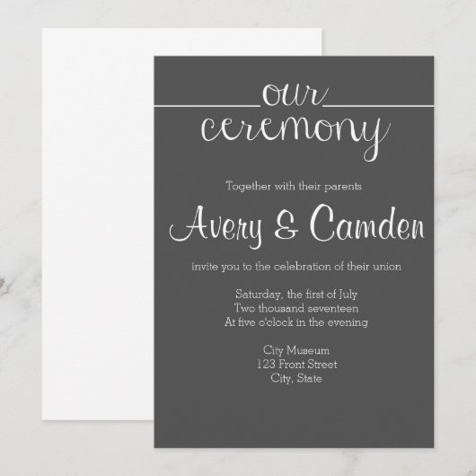 Onze uitnodiging voor een bruiloft in Ceremony - K (Voorkant / Achterkant)