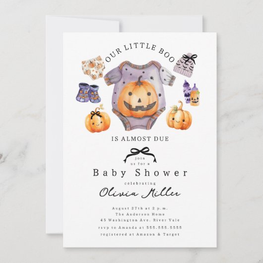 Onze uitnodiging voor het Little Boo Baby shower (Voorkant)