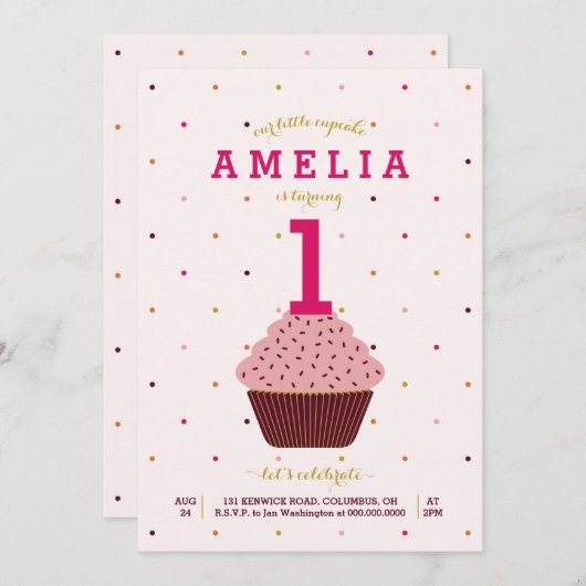 Onze uitnodiging voor 'Little Cupcake Birthday' (Voorkant / Achterkant)