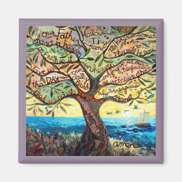 Onze Vader Gebed in een Olijfboom Vierkante Magnee Magneet