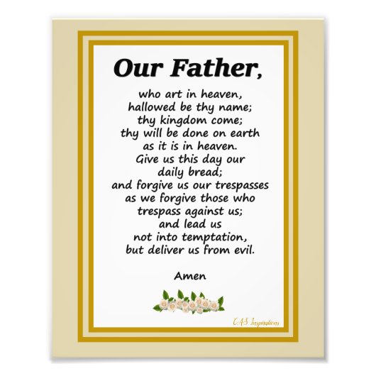 Onze vader Prayer Matthew 6:9-13 Foto Afdruk (Voorkant)