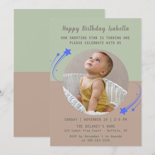 Onze vallende ster draait één verjaardag kaart (Voorkant / Achterkant)