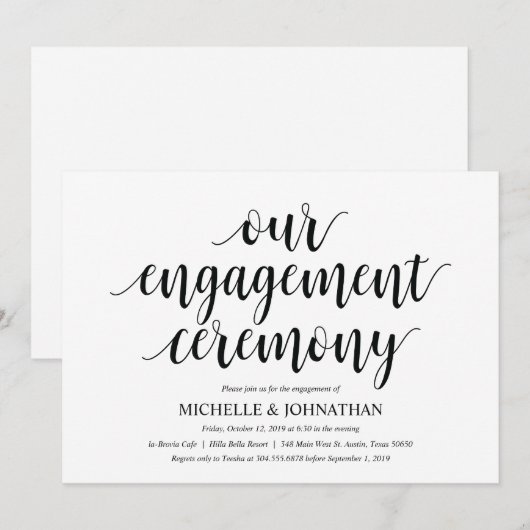 Onze verloving ceremonie nodigt de Engagement Part Kaart (Voorkant / Achterkant)