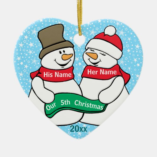Onze vijfde kerst keramisch ornament (Voorkant)