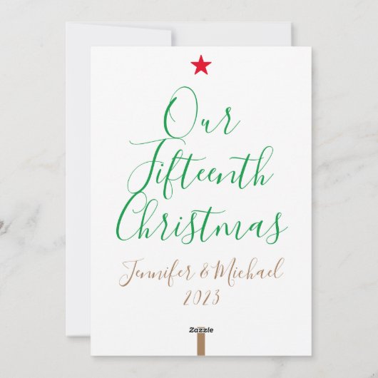 Onze vijftiende Kerstmis 15e jaar gehuwd met xmas Feestdagenkaart (Achterkant)