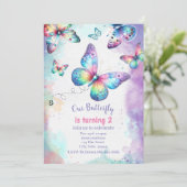 Onze Vlinder Verjaardag uitnodiging voor Meisje (Staand voorkant)