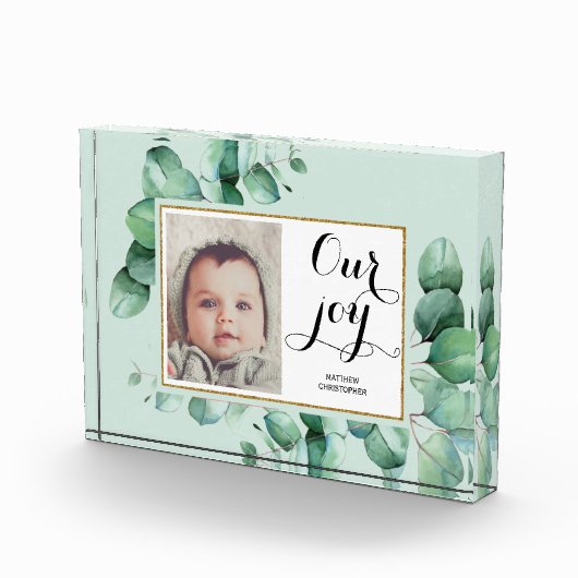 ONZE VREUGDE Modern Script Eucalyptus Floral Baby Fotoblokken (Rechts)