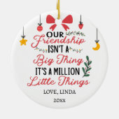 Onze vriendschap, het zijn een miljoen kleine ding keramisch ornament (Achterkant)