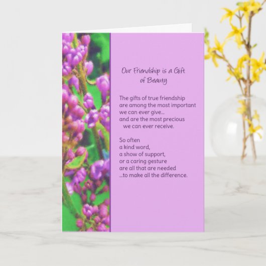 Onze vriendschap is een geschenk van schoonheid. kaart (Gele Bloem)