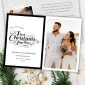 Onze vrolijke eerste kerstscriptfoto samen feestdagenkaart