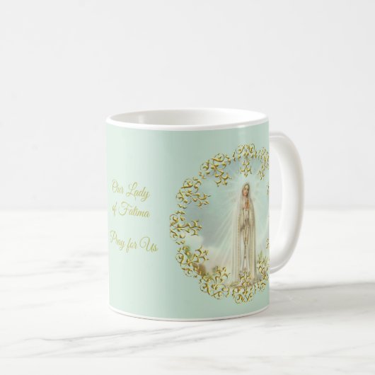 Onze Vrouwe Fatima Gold Lace Wreath Koffiemok (Voorkant rechts)