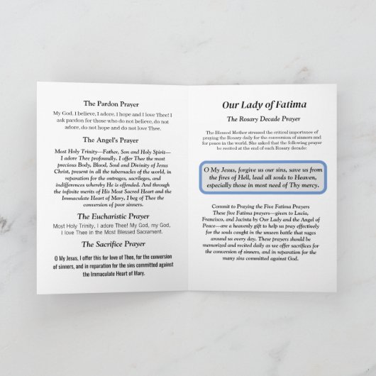 Onze Vrouwe Fatima Kaart (Binnen)