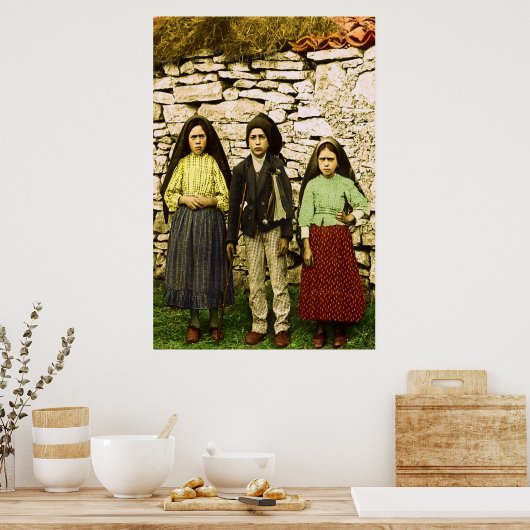 Onze Vrouwe Fatima Virgin Lucia Jacinta Francisco Poster (Keuken)