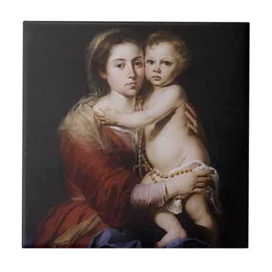 Onze Vrouwe Maagd Mary van de Rosary Ceramic Tile Tegeltje (Voorkant)