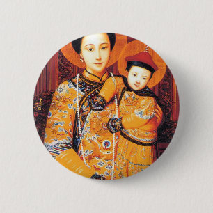 Onze Vrouwe van China (中) 母, 中 華 Chinese Maagd Mar Ronde Button 5,7 Cm