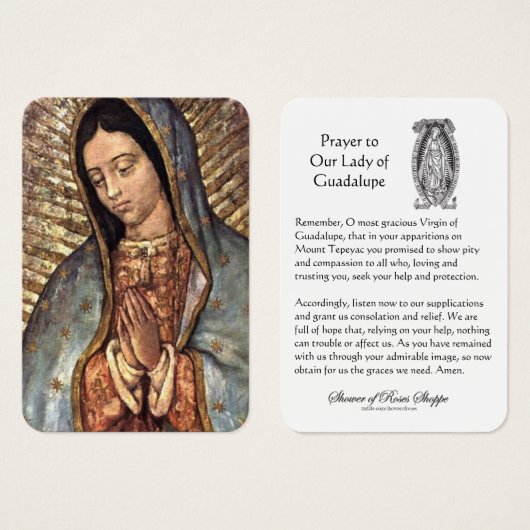Onze Vrouwe van de Heilige Kaart Guadalupe Prayer (Voorkant /achterkant)