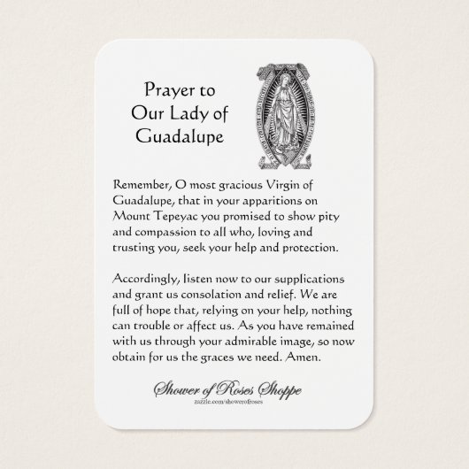 Onze Vrouwe van de Heilige Kaart Guadalupe Prayer (Achterkant)
