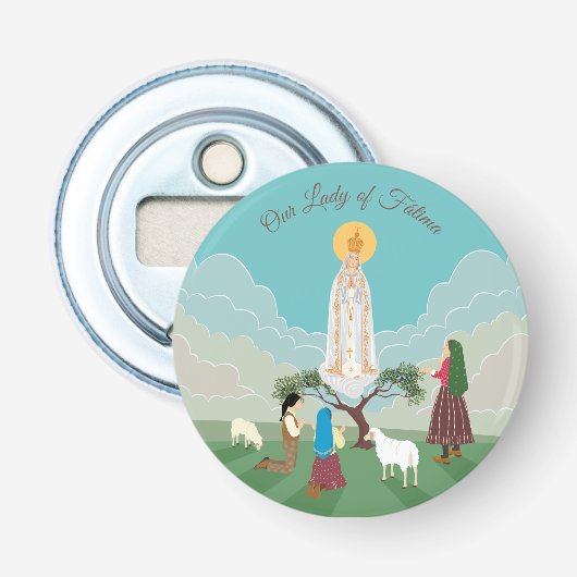 Onze Vrouwe van Fatima en de drie herders Button Flesopener (Voorkant)