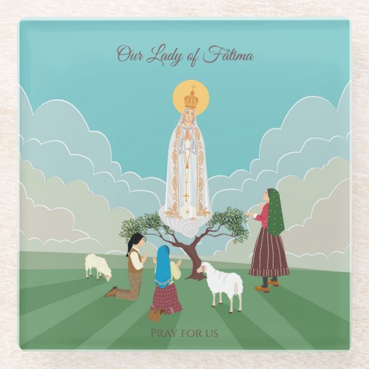 Onze Vrouwe van Fatima en de drie herders Glazen Onderzetter (Voorkant)