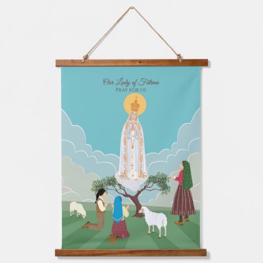 Onze Vrouwe van Fatima en de drie herders Hangend Wandkleed (Voorkant)