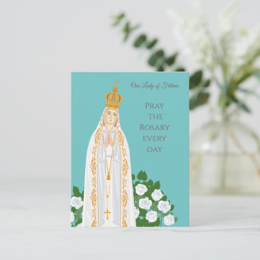 Onze Vrouwe van Fatima en witte rozen Briefkaart (Staand voorkant)