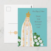 Onze Vrouwe van Fatima en witte rozen Briefkaart (Voorkant / Achterkant)