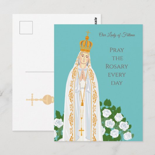 Onze Vrouwe van Fatima en witte rozen Briefkaart (Voorkant / Achterkant)