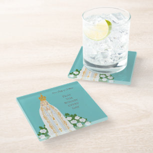 Onze Vrouwe van Fatima en witte rozen Glazen Onderzetter