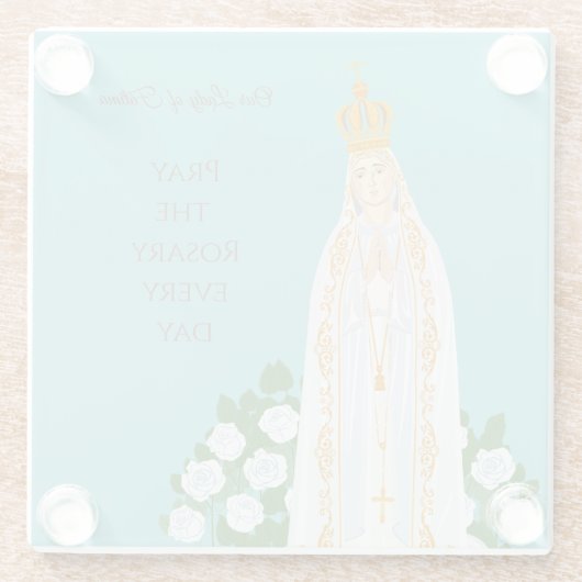 Onze Vrouwe van Fatima en witte rozen Glazen Onderzetter (Achterkant)