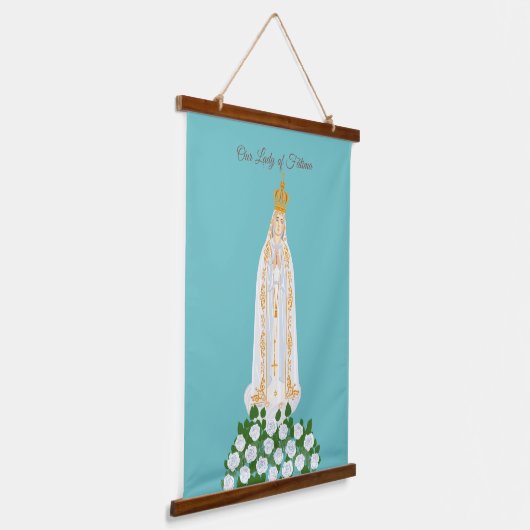 Onze Vrouwe van Fatima en witte rozen Hangend Wandkleed (Gebogen)