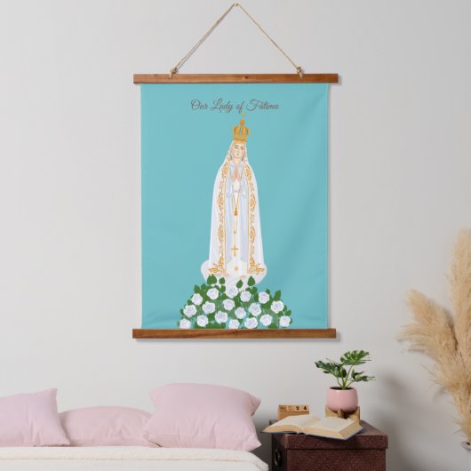 Onze Vrouwe van Fatima en witte rozen Hangend Wandkleed (Slaapkamer)