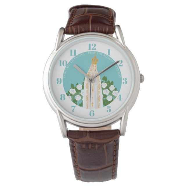 Onze Vrouwe van Fatima en witte rozen Horloge (Voorkant)