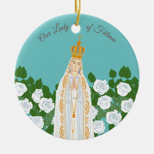 Onze Vrouwe van Fatima en witte rozen Keramisch Ornament (Voorkant)