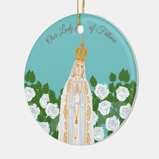 Onze Vrouwe van Fatima en witte rozen Keramisch Ornament (Links)