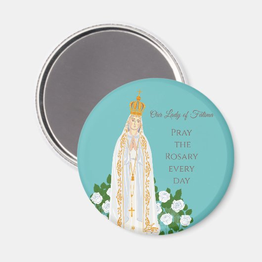 Onze Vrouwe van Fatima en witte rozen Magneet (Voorkant / Achterkant)
