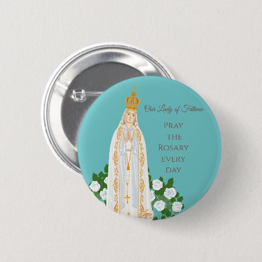 Onze Vrouwe van Fatima en witte rozen Ronde Button 5,7 Cm (Voorkant /achterkant)