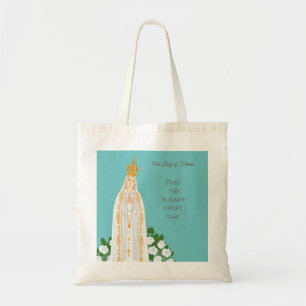 Onze Vrouwe van Fatima en witte rozen Tote Bag