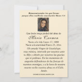 Onze Vrouwe van Guadalupe Spaanse begrafenis Heili Kaart (Achterkant)